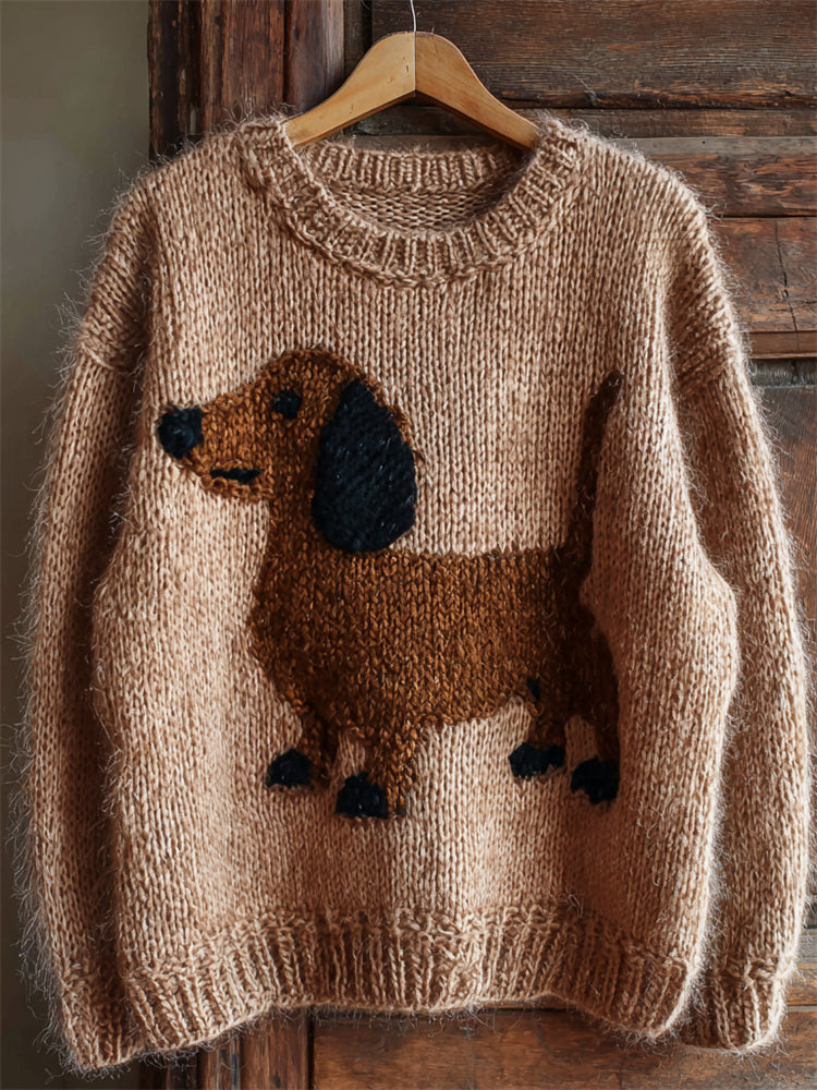 Damski Sweter Oversize Brązowy z Dzianiny | Zimowy