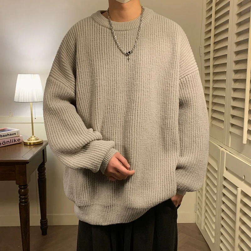 Męski Sweter Oversize Ciepły z Dzianiny | Prążek