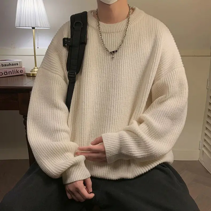 Męski Sweter Oversize Ciepły z Dzianiny | Prążek