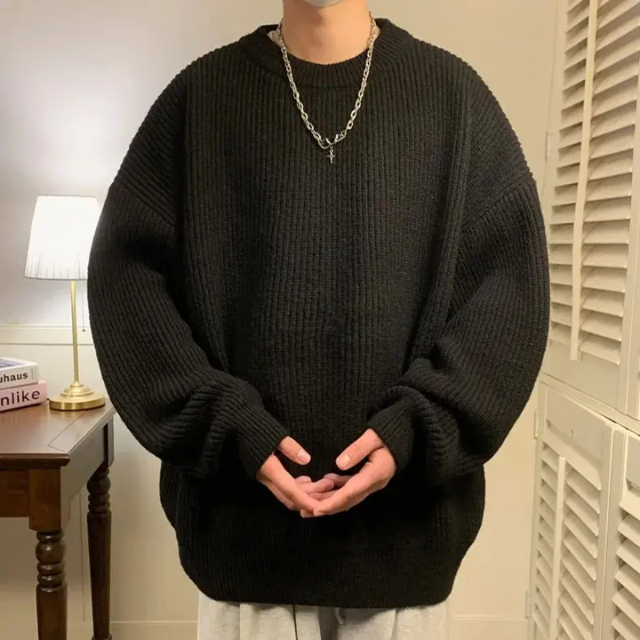 Męski Sweter Oversize Ciepły z Dzianiny | Prążek