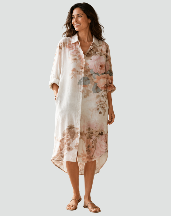 Damska Oversize Sukienka Koszulowa | Midi