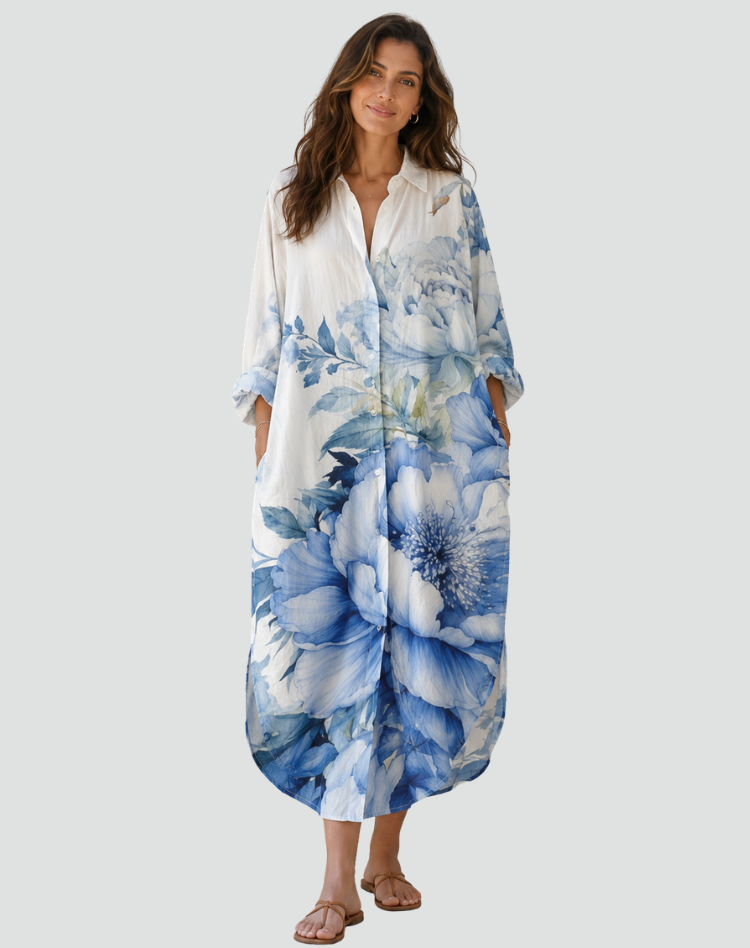 Damska Oversize Sukienka Koszulowa | Midi