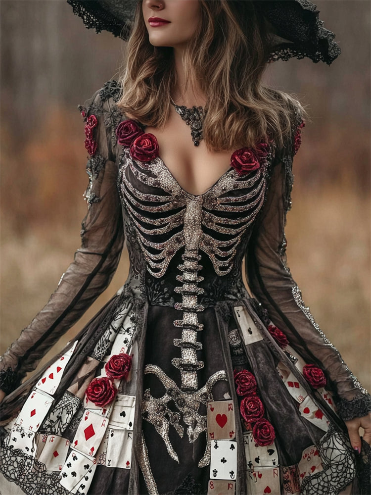 Damska Sukienka Mini Vintage w Kwiaty Czarny | Halloween