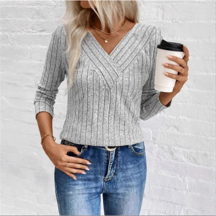 Damski Top Prążkowany Kopertowy | V-Neck