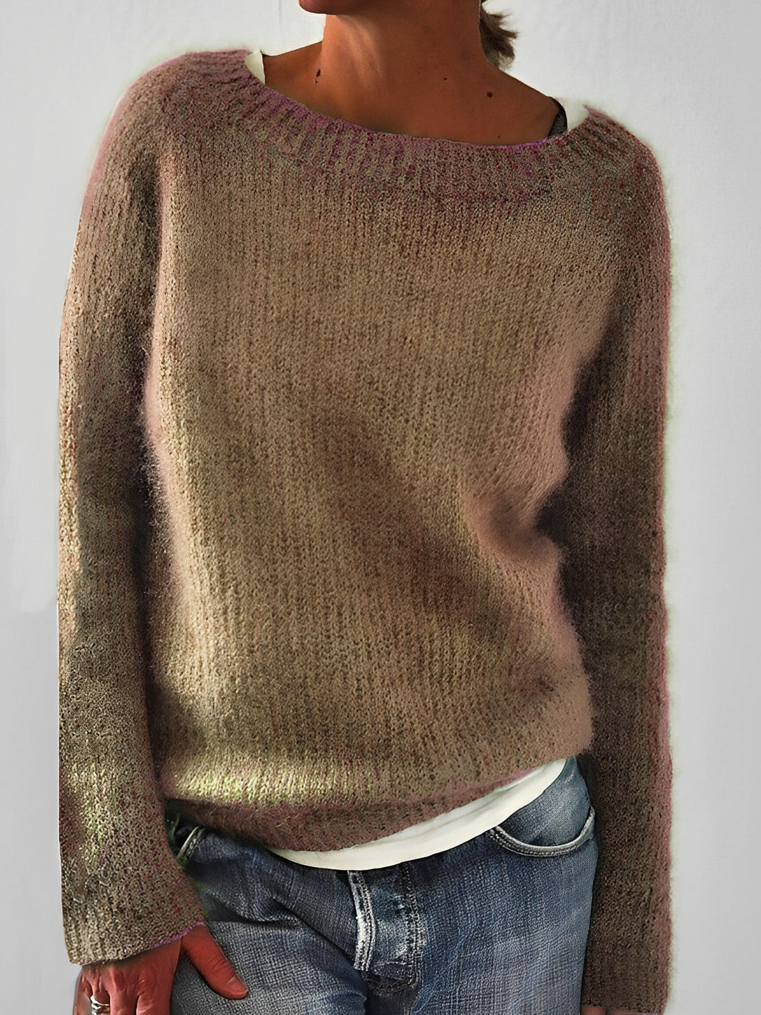 Damski Sweter Oversize Prążkowany z Dzianiny | Zimowy