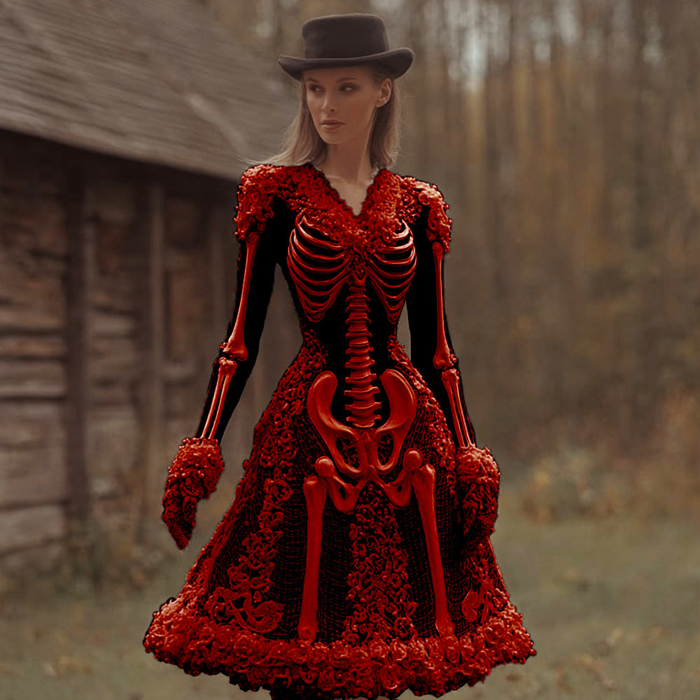 Damska Sukienka Mini Vintage Halloween | Zimowa