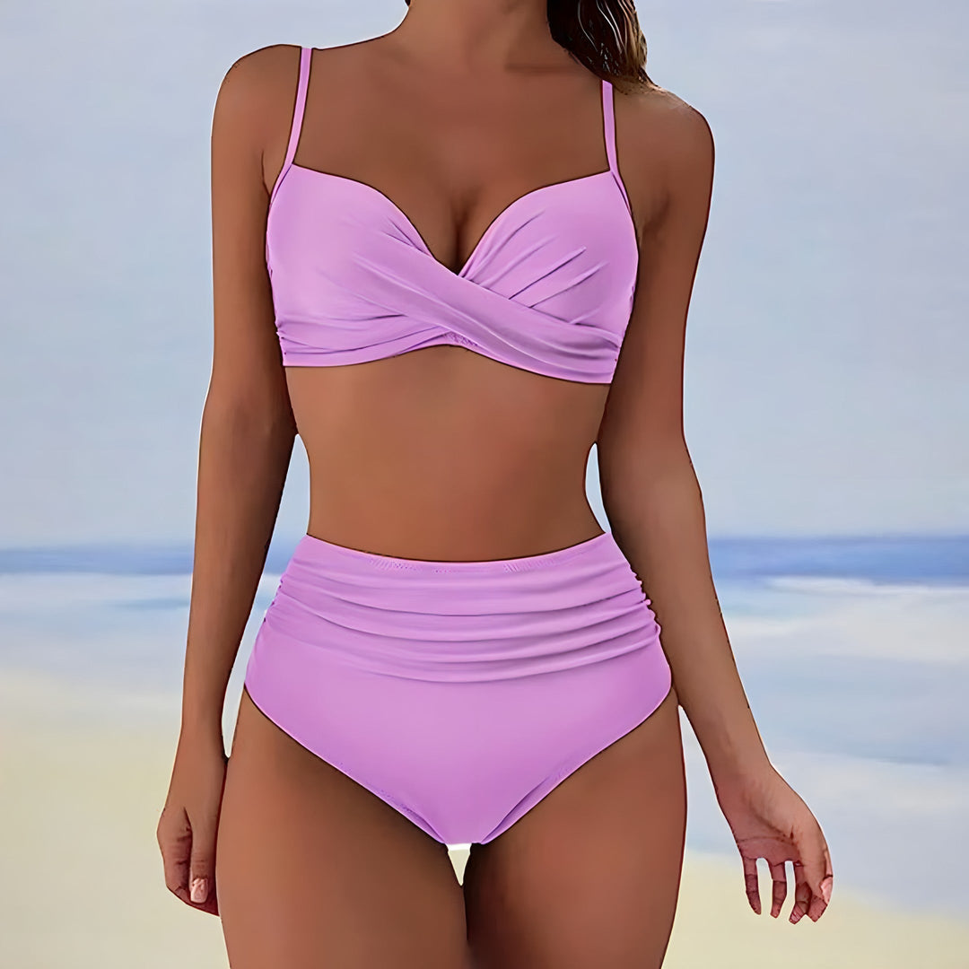 Damskie Bikini z Wysokim Stanem i Skręcanym Przodem | Dwuczęściowy