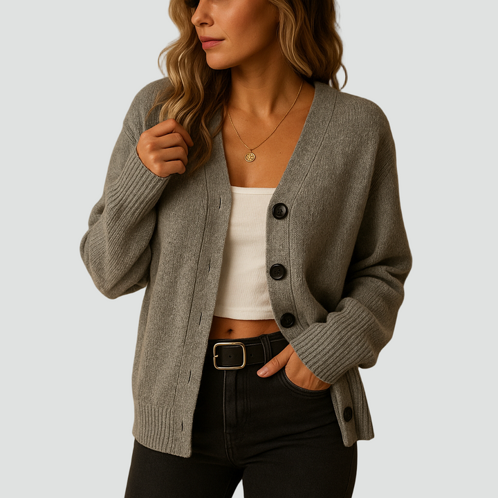 Damski Kardigan V-Neck Ciepły z Dzianiny | Na Guziki
