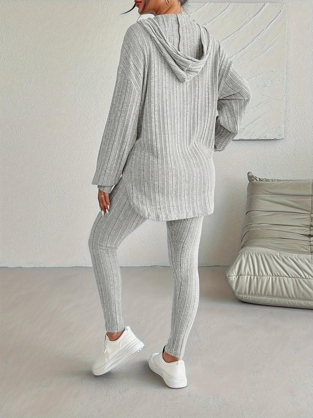 Damski Komplet Prążkowany Slim Fit z Dzianiny | Oversize
