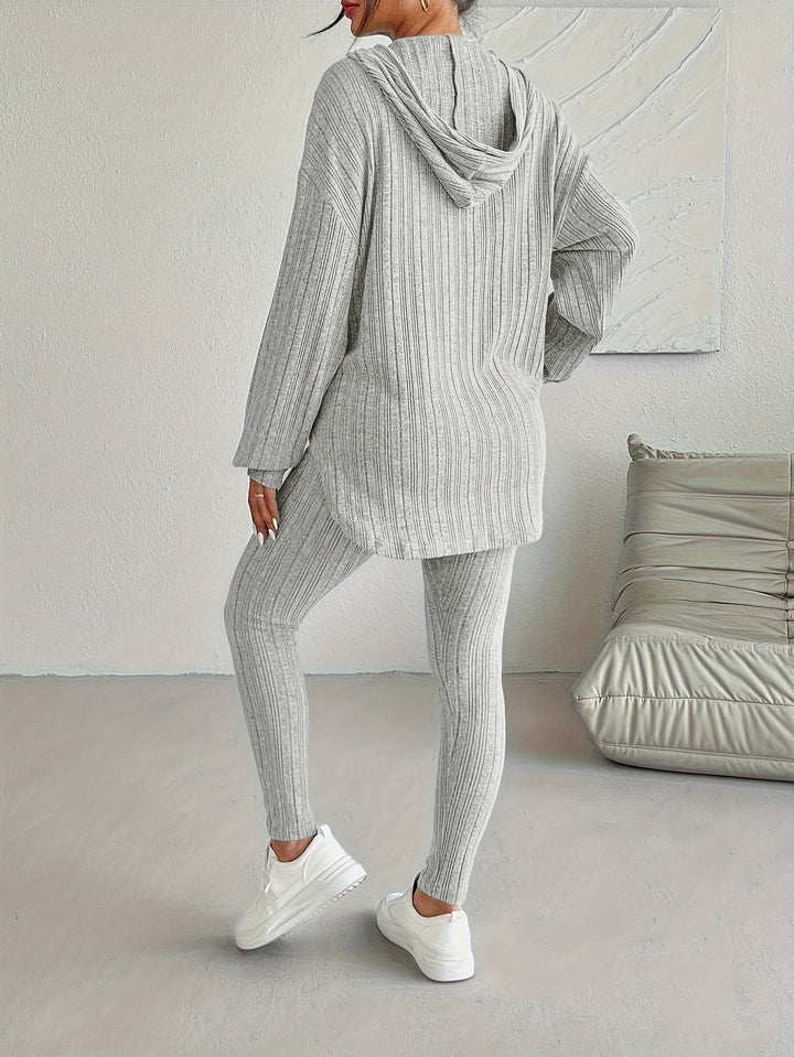 Damski Komplet Prążkowany Slim Fit z Dzianiny | Oversize