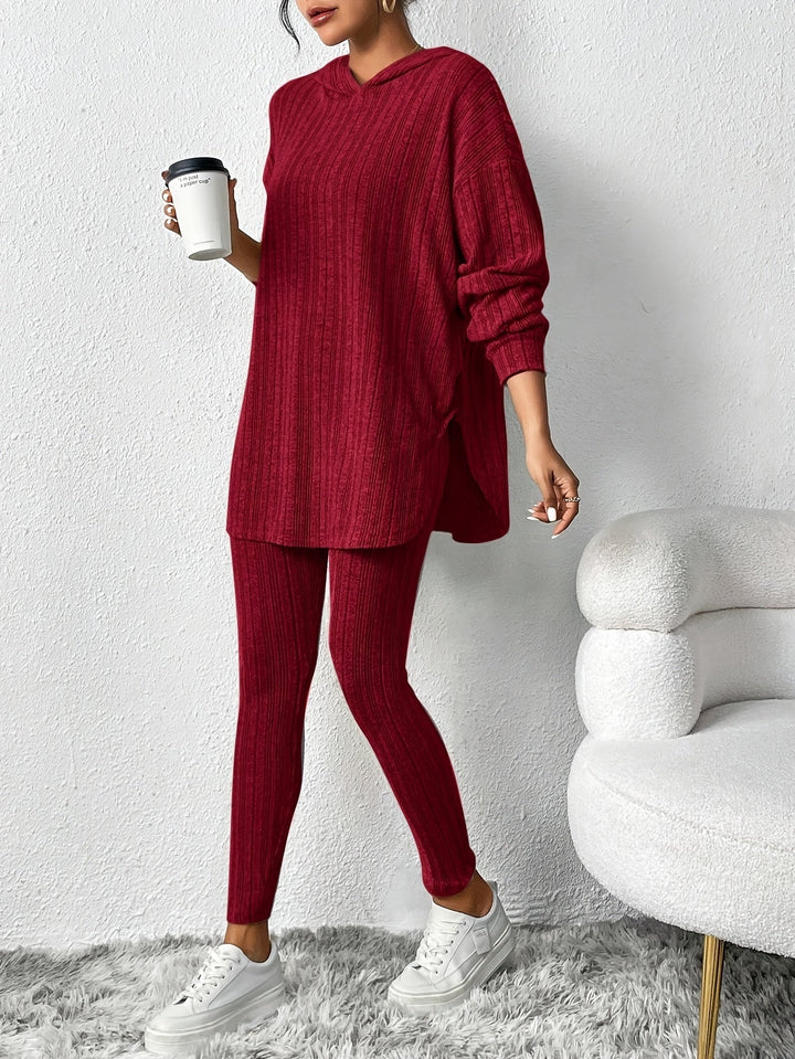 Damski Komplet Prążkowany Slim Fit z Dzianiny | Oversize