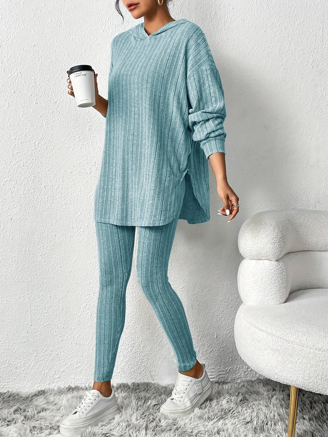 Damski Komplet Prążkowany Slim Fit z Dzianiny | Oversize