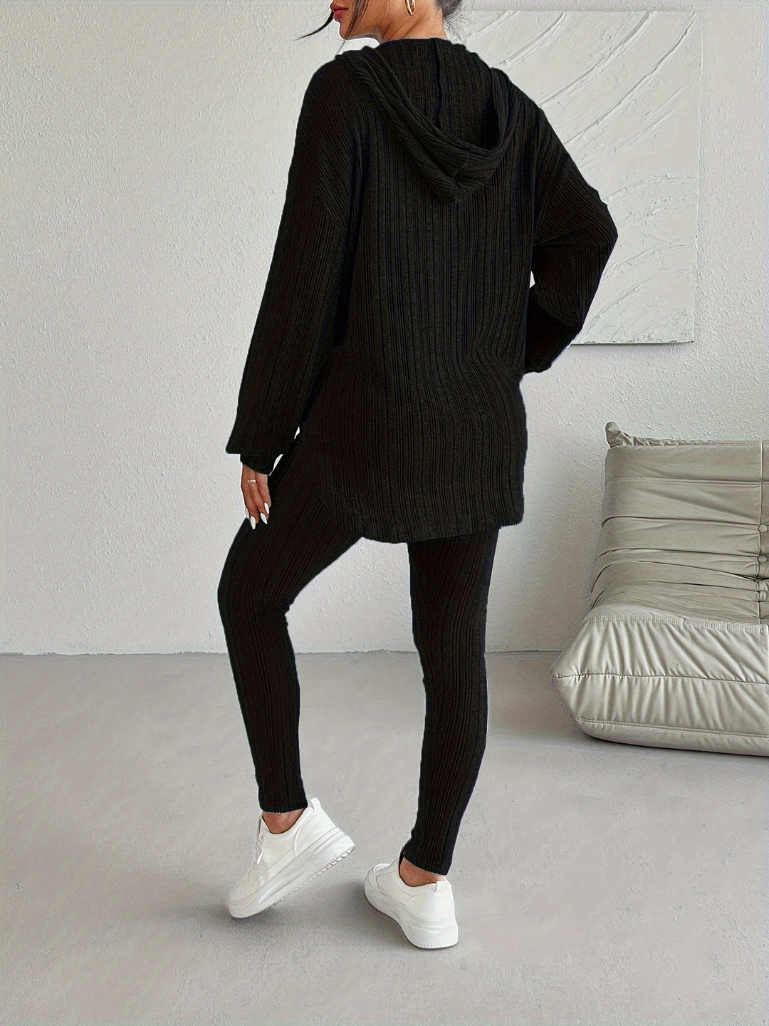 Damski Komplet Prążkowany Slim Fit z Dzianiny | Oversize
