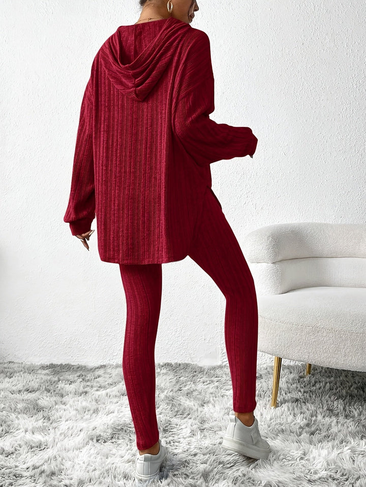 Damski Komplet Prążkowany Slim Fit z Dzianiny | Oversize