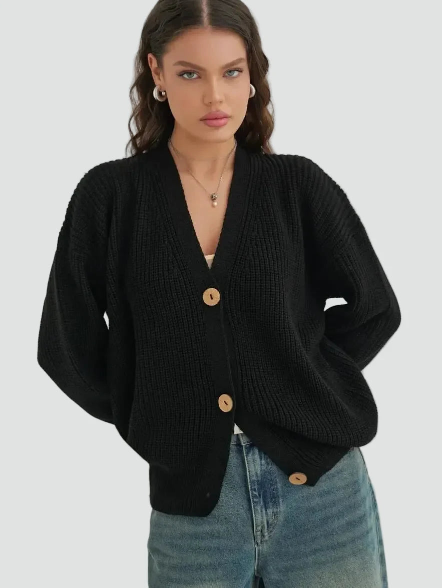 Damski Kardigan V-Neck Ciepły z Dzianiny | Na Guziki