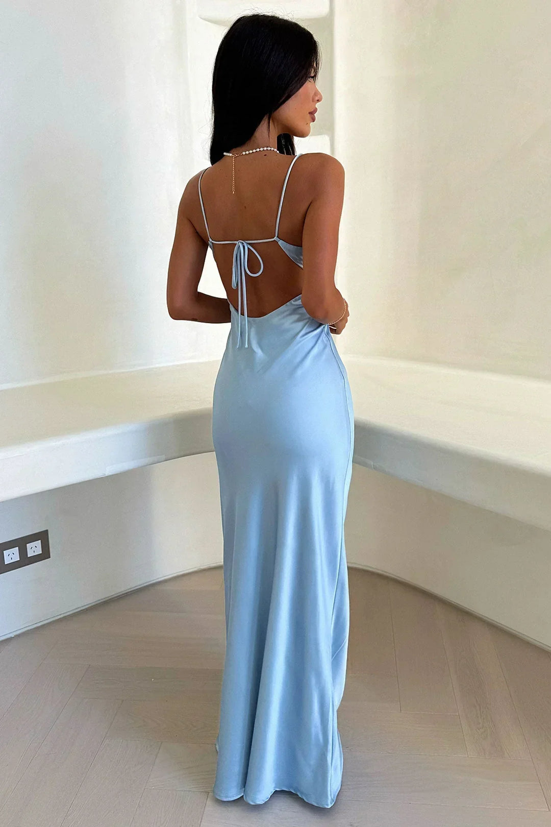 Damska Elegancka Jasnoniebieska Letnia Sukienka | Maxi