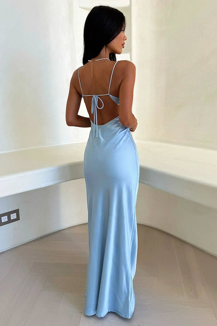 Damska Elegancka Jasnoniebieska Letnia Sukienka | Maxi