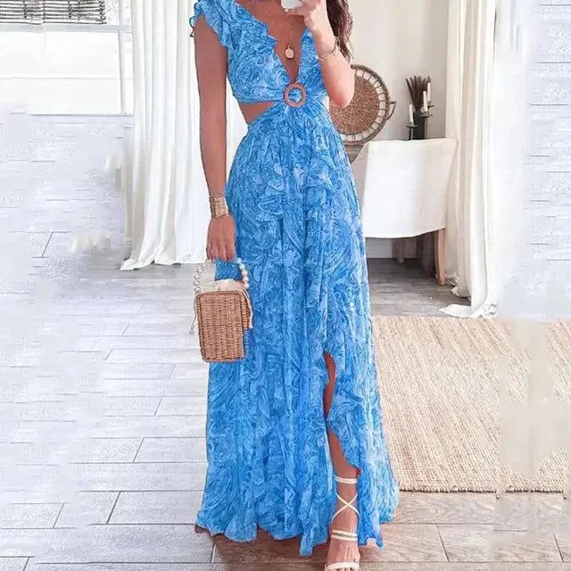 Damska Elegancka Letnia Sukienka z Wycięciami | Maxi