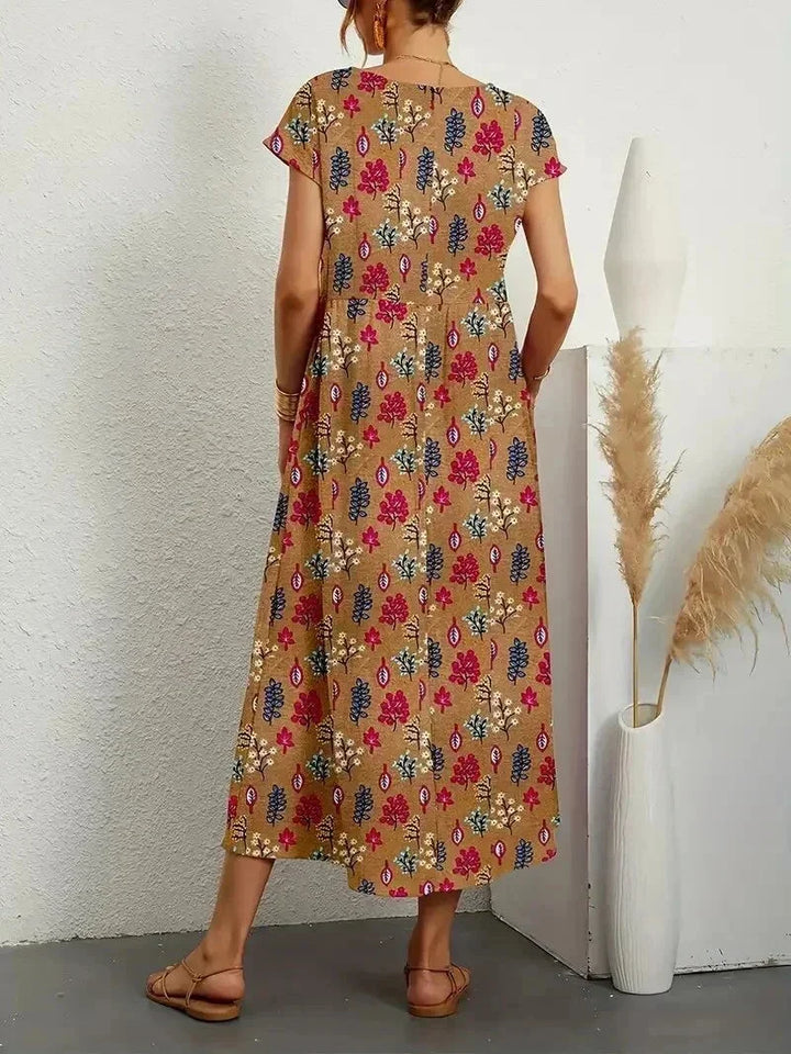 Damska Sukienka Boho z Nadrukiem i Kieszeniami | Midi