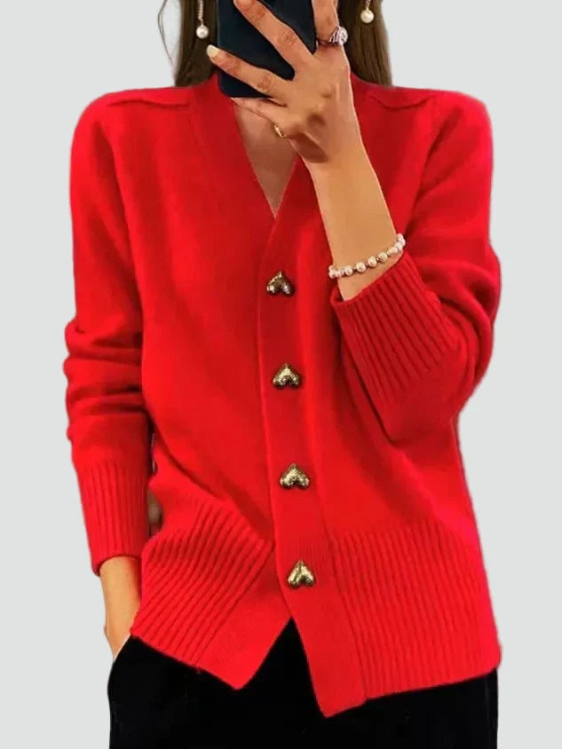 Damski Kardigan z Dzianiny Na Guziki Zimowy | V-Neck