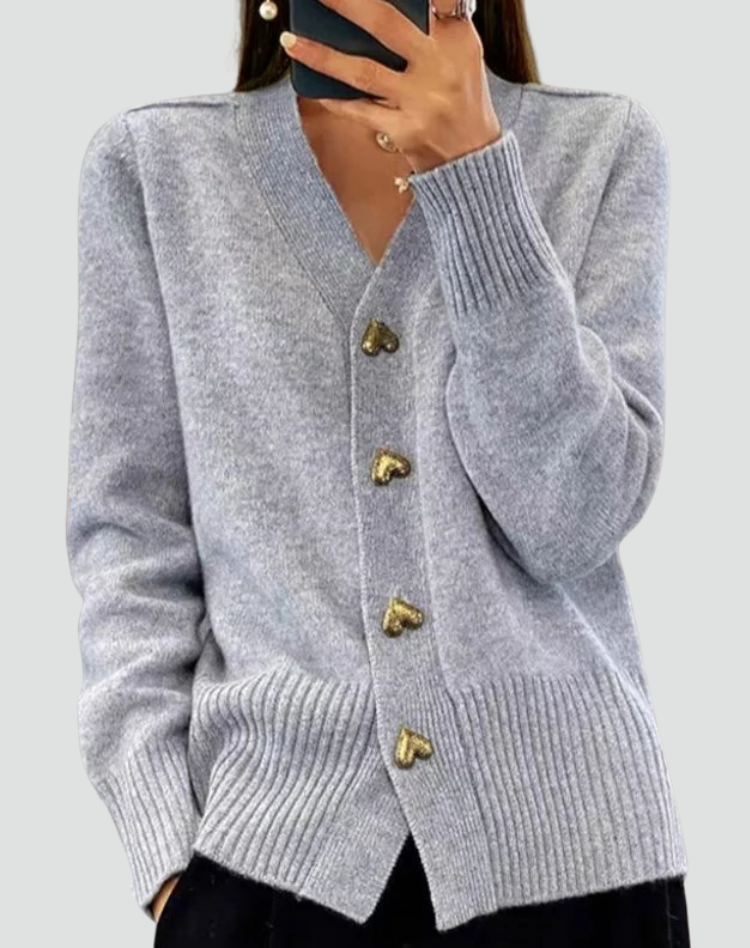 Damski Kardigan z Dzianiny Na Guziki Zimowy | V-Neck