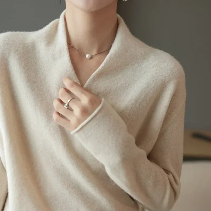 Damski Sweter V-Neck Ciepły z Dzianiny | Kopertowy