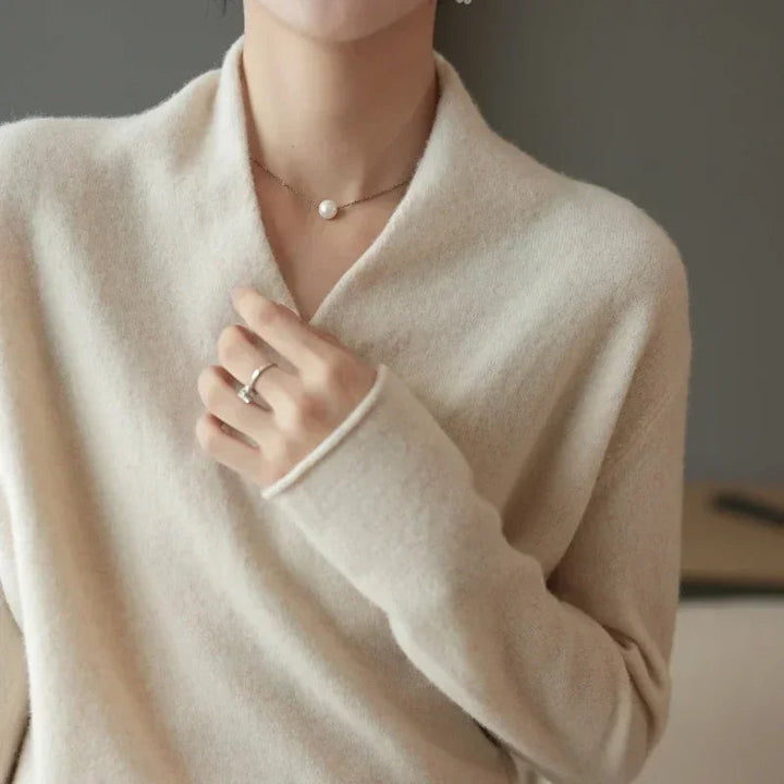 Damski Sweter V-Neck Ciepły z Dzianiny | Kopertowy