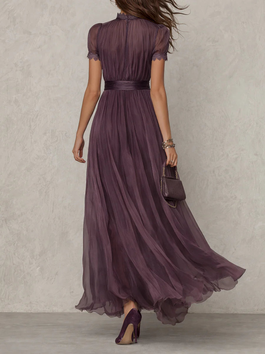 Damska Elegancka Zwiewna Suknia Wizytowa w Stylu Vintage z Półgolfem | Maxi