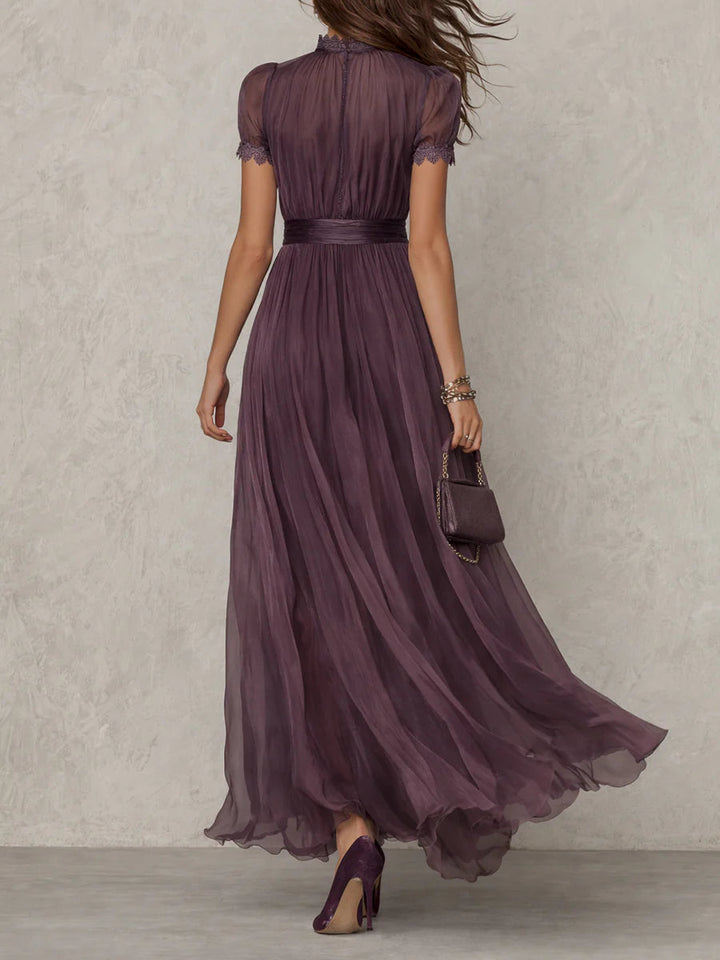 Damska Elegancka Zwiewna Suknia Wizytowa w Stylu Vintage z Półgolfem | Maxi